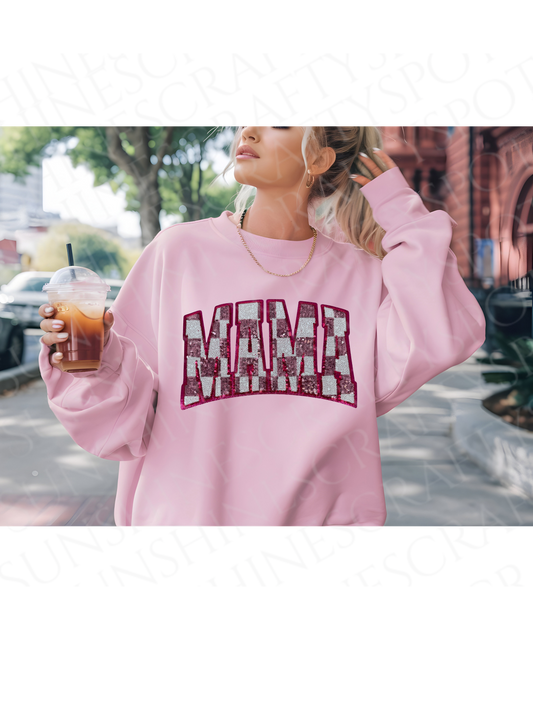 Pink White Mama Checkered Sequin Sweatshirt