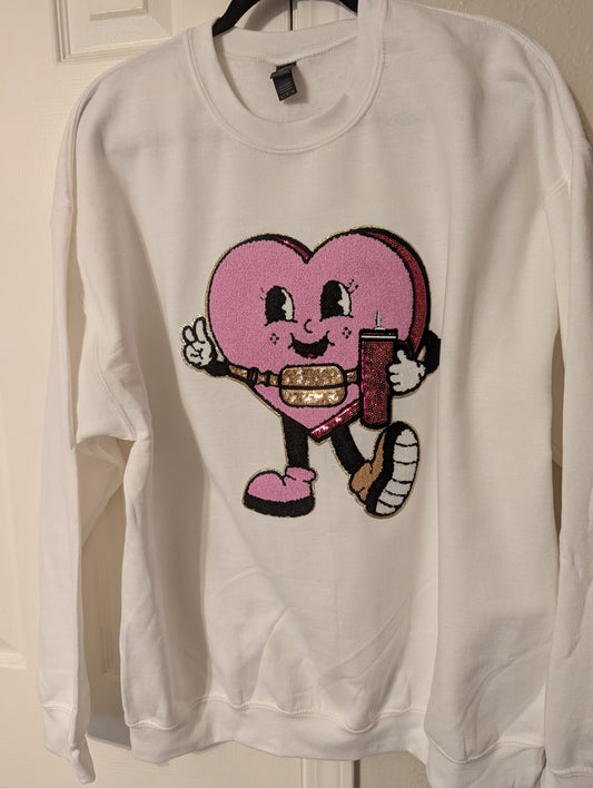 Bougie Pink Heart Chenille Patch Sweatshirt