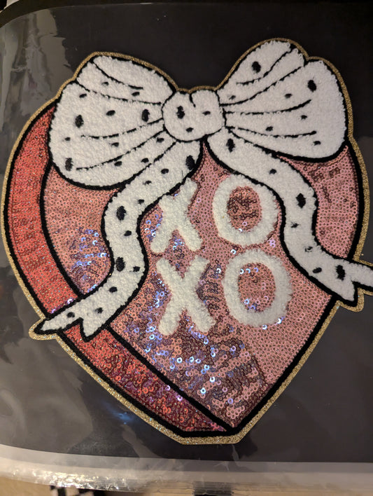 Pink Sequin Bow XO Sequin Heart Patch Sweatshirt